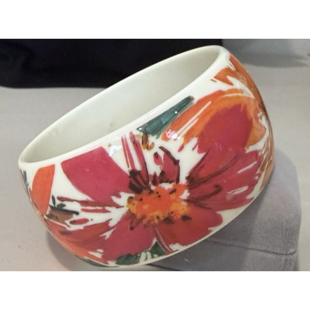 Vintage Lucite Acrylic Floral Wide Bangle Bracelet Floral Pastel Cream Chunky